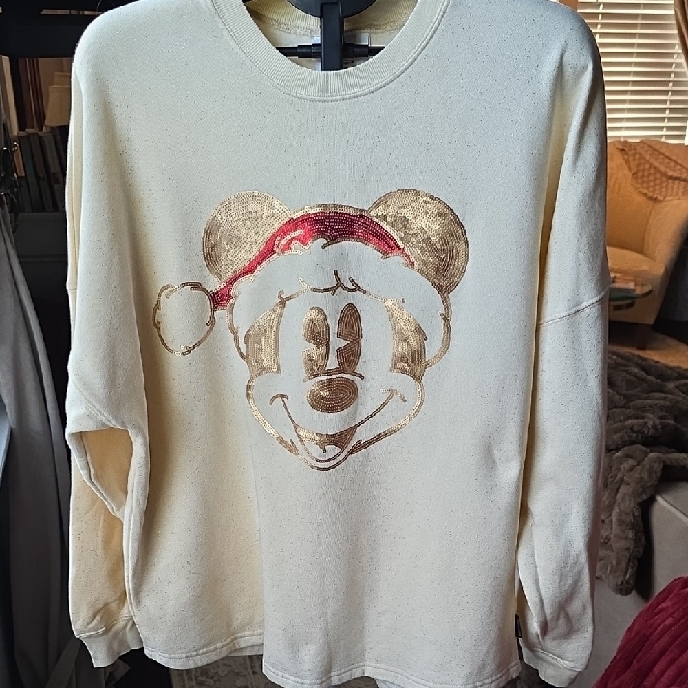 Disney Parks Walt Disney World Santa Mickey Spirit Jersey Large Cream Gold